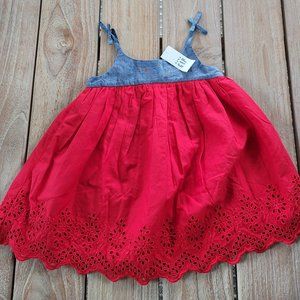 NWT Baby GAP Red Denim Eyelet Dress Summer 18-24 Mos